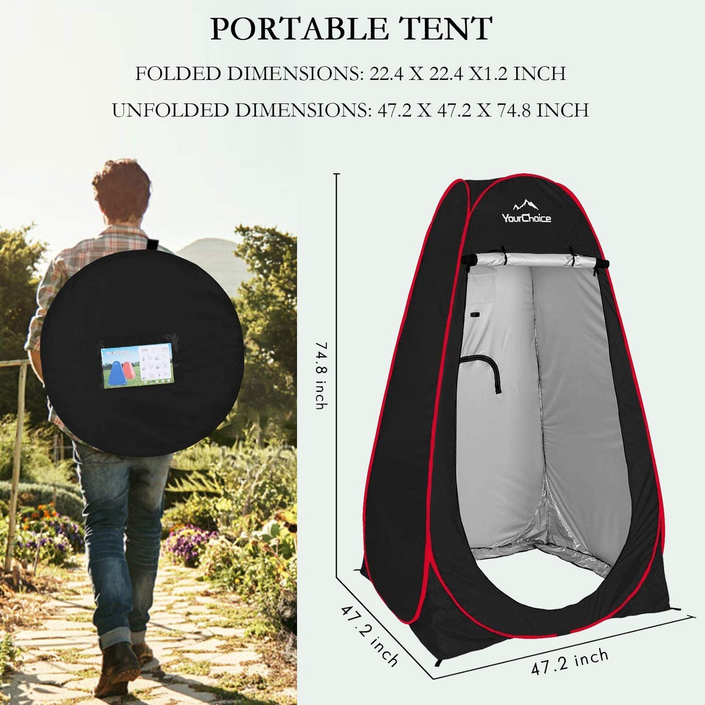Your Choice Pop Up Privacy Shower Tent - Portable Changing Tent for Camping, Beach & Hiking - 6.2FT Lightweight with Carry Bag, Quick Setup & Full Coverage - Black