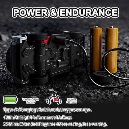 1/64 Scale Mini RC Drift Car 4WD Micro RC Car with LED Lights 2 Speed Modes &amp Portable Remote Storage Case Proportional throttle Rechargeable Desktop Toy for Adults Kids Includes 2 Sets of Ti