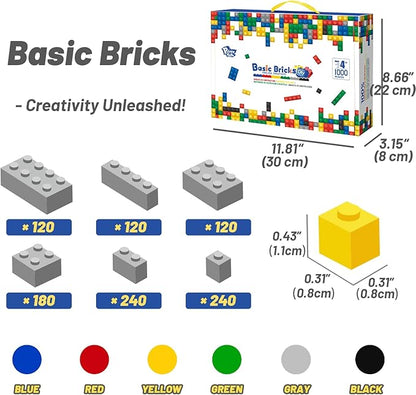 1000 Piece Building Bricks Set Classic Creative MOC Bricks Starter Set Accessories Compatible with All Major Brands Parts and Pieces Building Toys Sets for Boys &amp Girls 4 5 6 7+