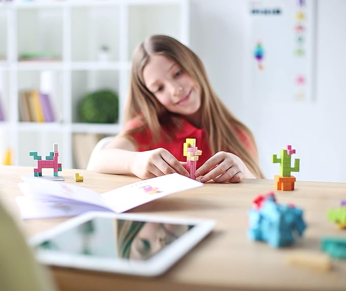 PIXIO Tropic - Tiny Magnetic Blocks Building Toy in The Pixel Art Style with Free App - 5/16 Plastic Cubes with 6 Magnets Inside - Open Ended Toy - Creativity Toy for Ages 6+ - 60pcs