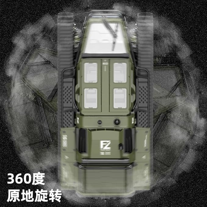 RC Tank All Terrain Army Truck for Kids - 2.4G Fully Proportional Remote Control Military Vehicle with 2 Batteries Rock Crawler 4WD 360°Rotating Drifting Car with Cool Lights Great Gift for Boys