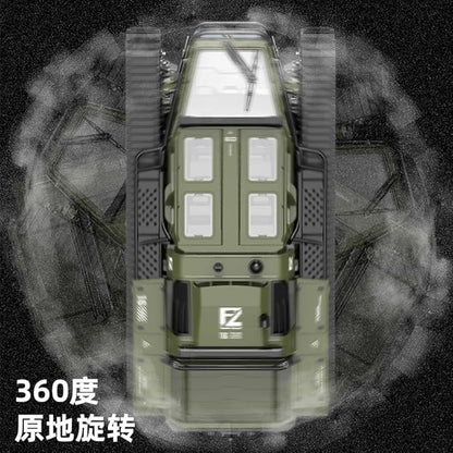 RC Tank All Terrain Army Truck for Kids - 2.4G Fully Proportional Remote Control Military Vehicle with 2 Batteries Rock Crawler 4WD 360°Rotating Drifting Car with Cool Lights Great Gift for Boys