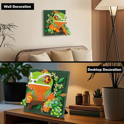 Chameleon Animal 3D Wall Art Micro Mini Building Blocks Set Unique Home Wall Decor or Table Display No Compatible with Lego Ideal Gift Toy for Adults &amp Boys Girls 14+ (1376 PCS)