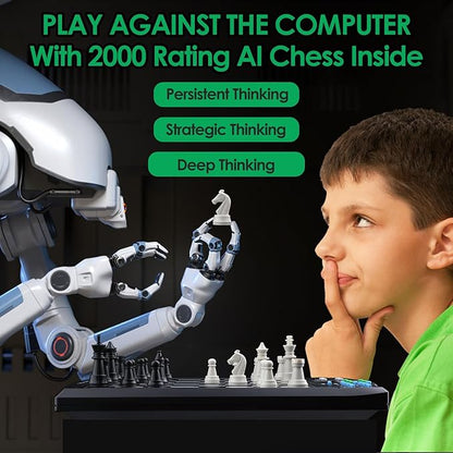 Talking Chess Academy Electronic Chess Board Smart Chess Board with Voice Teaching System Computer Chess Game with Strong Magnetic Pieces 1-2 Player Electronic Chess Set - Simple Portable Travel
