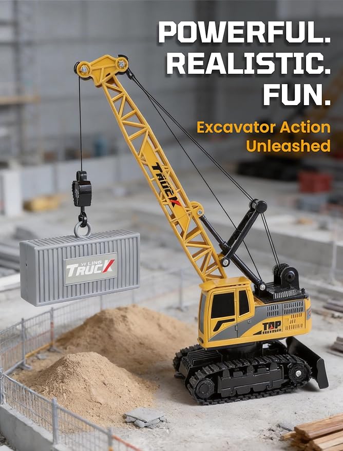 RC Grane Toy Metal Hook with 4*Battery Set for Boys Professional 11-Channel Remote Control Construction Vehicle Grane Container Included for Kids