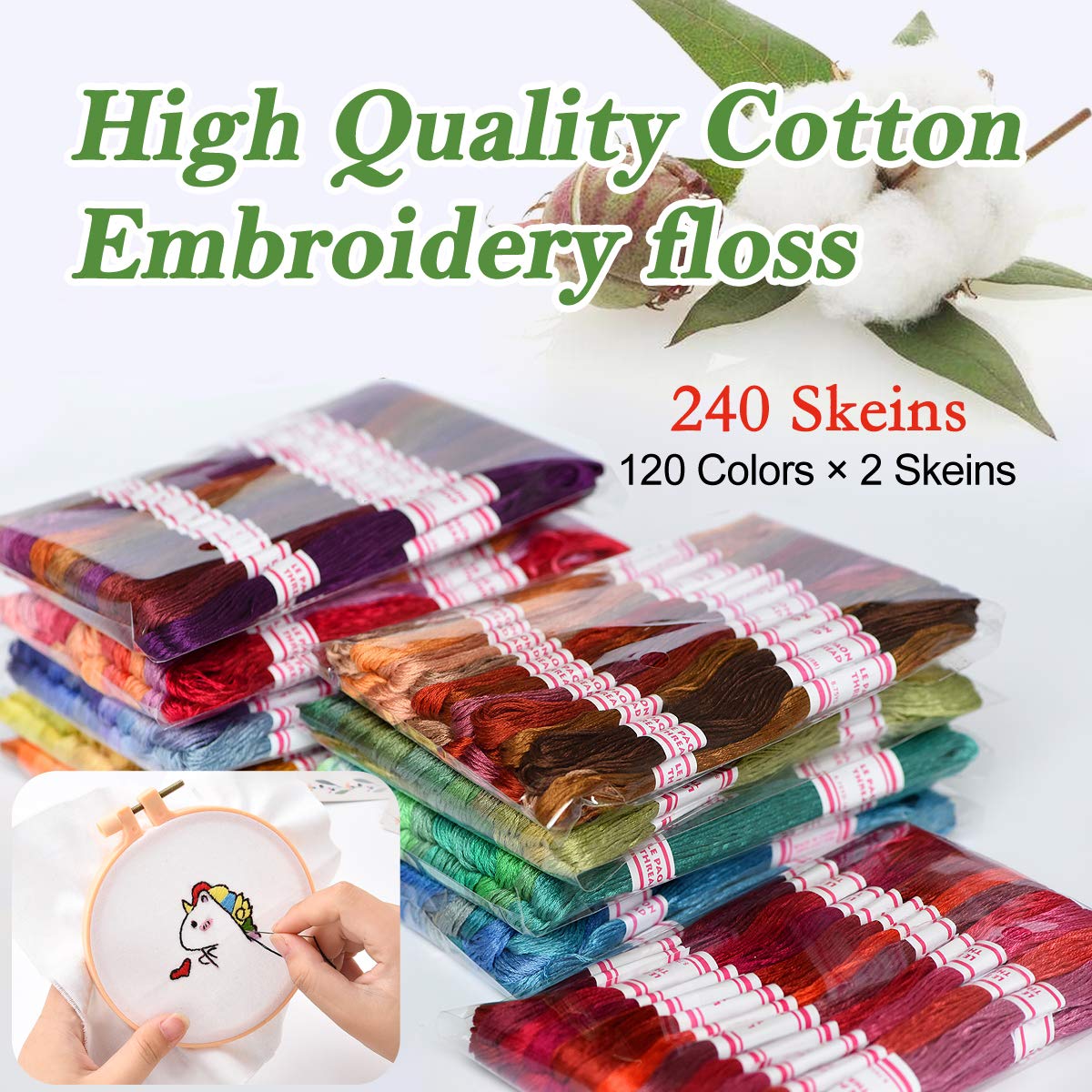 LE PAON Embroidery Floss 240 skeins 100% Egyptian Long-Staple Cotton Cross Stitch Threads -Friendship Bracelets String -Mercerized Crafts Floss Total 1920M 8M/pc 24pcs/Bag 10package