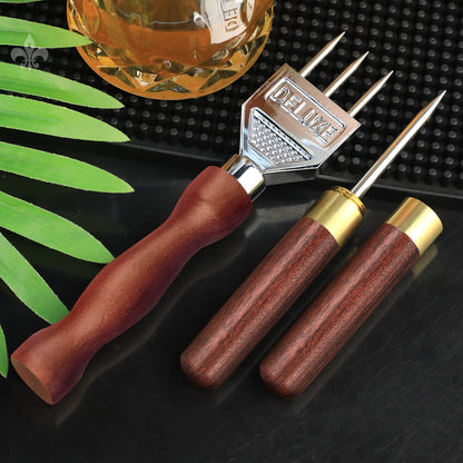 Ice Pick Set of 2 Three Pronged lce Pick, Stainless Steel Ice Pick with non-slip Wood Handle, Durable Carving Bartender Tool(7inch 2pcs)
