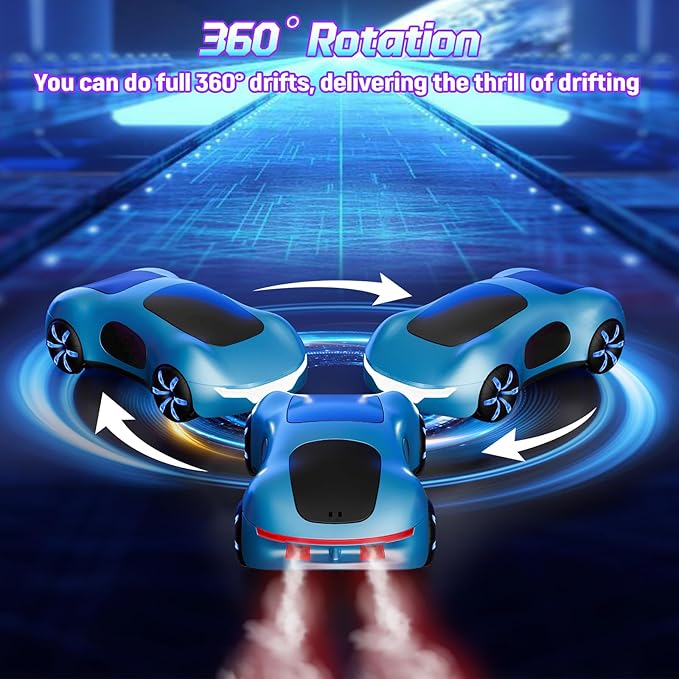 Remote Control Car Gesture Sensing RC Sunt Car 2.4GHz RC Drift Cars with Spray Light and Sound 360° Rotating Side Drifting RC Cars with 2 Batteries Birthday Gifts (Blue)
