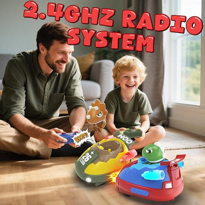 RC Bumper Cars Dinosaur Remote Control Car Set of 2 RC Ejecting Bumper Cars for Kids Toddlers 2.4 GHz Mini Car Toys Battle Race Toy with Light Music
