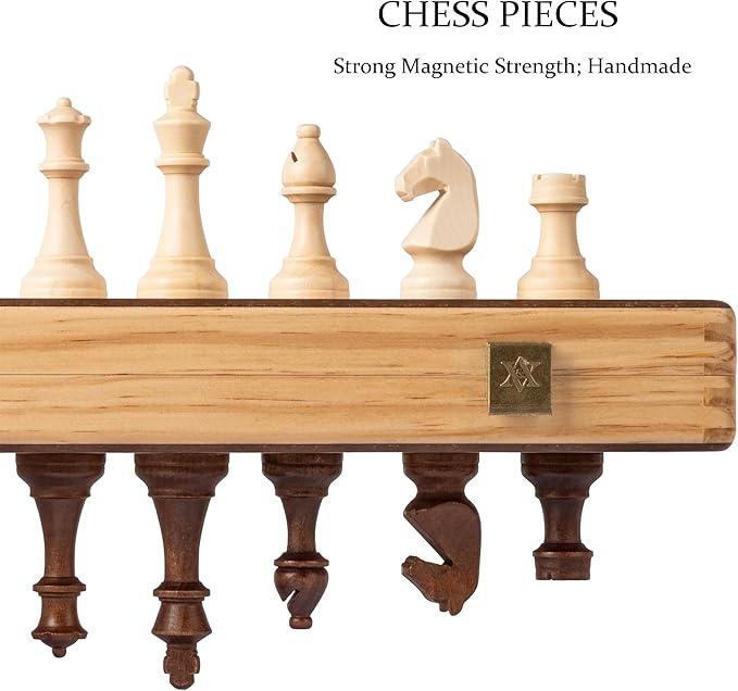 A&ampA 15 Magnetic Wooden Chess Set/Folding Board / 3 King Height German Knight Staunton Chess Pieces/Mahogany &amp Maple Inlaid /2 Extra Queen
