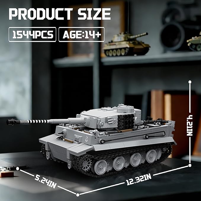 WW2 Tiger Heavy Tank S04 Building Sets Panzer VI Army Military Vehicles Collectible Model for Adults Boys 14+ 1544PCS White