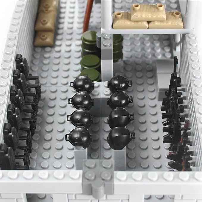 Feleph Military Base Building Bricks Set 389 Pieces Armory Defense Guard Tower Guns Army Weapons SWAT Gear Accessories for Soldier Figures Building Block Toy Compatible with Major Brands