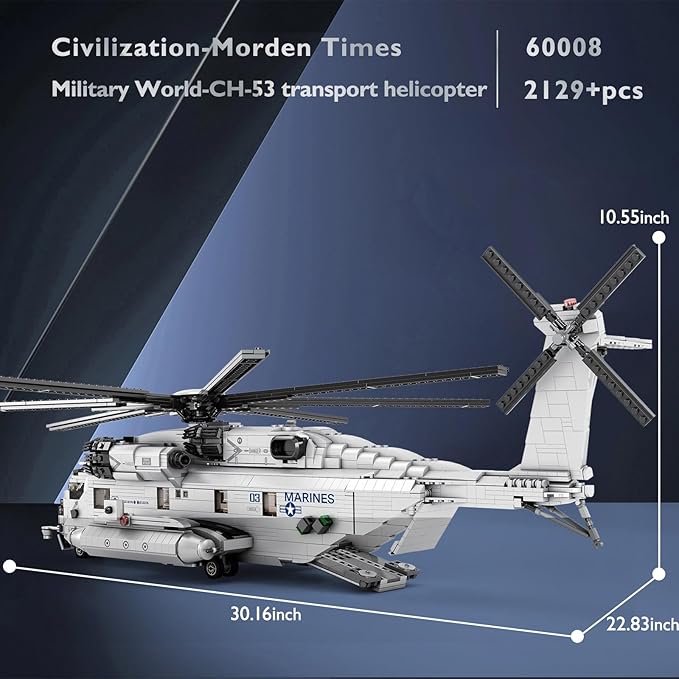 JMBricklayer CH-53 Helicopter Building Set 60008 Military Transport Helicopter Toy Aircraft Model Kit Ideal Airplane Toy Gifts for Adults and Military Fans