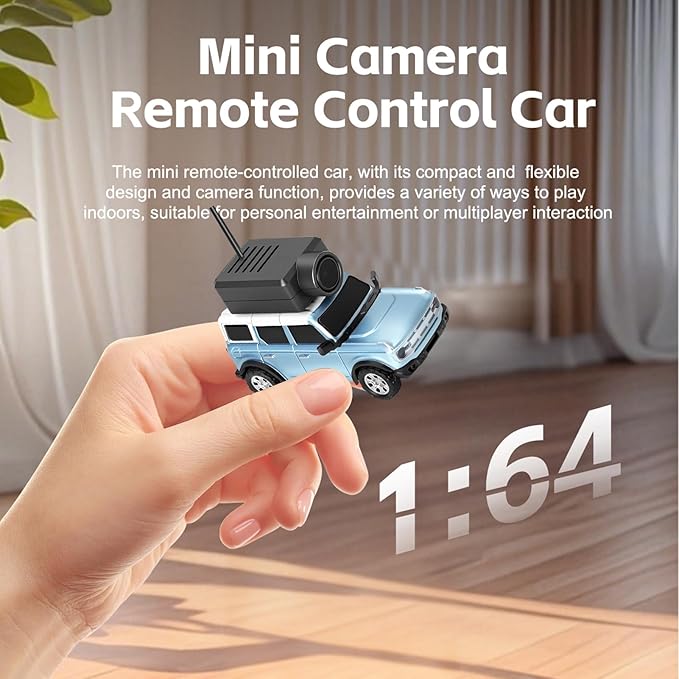 GoolRC WLtoys 6405-C Mini RC Car 2.4GHz 1:64 Scale FPV Remote Control Car with Camera 720P and Gyro APP Control Vehicle with 2 Trailers and LED Lights for Adults (Blue)