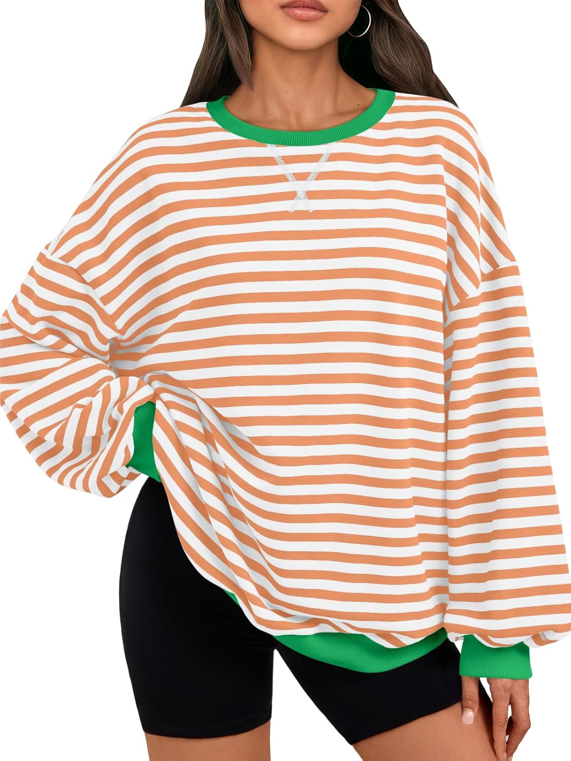 Trendy Queen Oversized Sweatshirt for Women 2025 Fall Crewneck Striped Long Sleeve Shirts Hoodies Cute Top Y2K Outfits