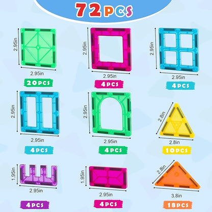Gemmicc Magnetic Tiles Magnet Toys Building Blocks for Kids STEM Approved Educational ToysMagnet Puzzles Stacking Blocks for Boys Girls72 PCS Advanced Set