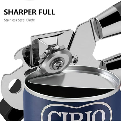Can Opener,Professional 3-In-1 Multifunctional Manual Can Openers Bottle Opener,Kitchen Durable Stainless Steel Heavy Duty Can Opener Smooth Edge for Kitchen Seniors Friendly (Black)
