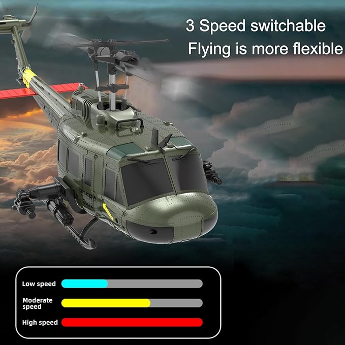 315MM UH-1 Remote Control Helicopter Aircraft for Adults Expert 6CH C032 RC Heli Maintain Altitude Brushless Motor/Optical Flow Positioning/Fly Upside Down 3D Rolling (RTF Yellow 2Battery)
