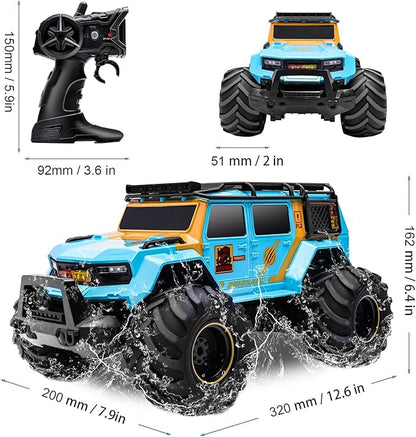 1:14 RC Police Car Waterproof Amphibious Remote Control Police Car for Kids with Siren Lights Boys Girls Age 6 7 8 9 10 11 12 Gift Present Toy(Blue)