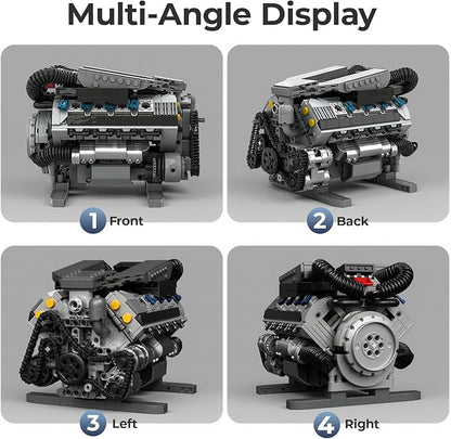 V8 Engine Model Kit That Runs MOC Collectible Mini V8 Engine Building Set with Motor Home Office Decor Ideal Gift for 14+ and Adults Compatible with Lego Set (931 PCS)
