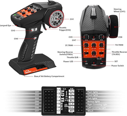 Hobby Fans RC Radio System 7CH 2.4G RC Transmitter with Receiver Anti-Jamming Remote Controller for RC Car Crawler Boat Knob