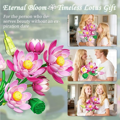 Lotus Flowers Botanical Building Set with Vase Compatible with Lego Flowers Botanicals Collection Pink Artifcial Flower Bouquet with Vase for Indoor Outdoor 710 PCS