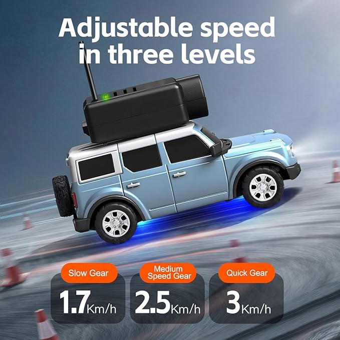 GoolRC WLtoys 6405-C Mini RC Car 2.4GHz 1:64 Scale FPV Remote Control Car with Camera 720P and Gyro APP Control Vehicle with 2 Trailers and LED Lights for Adults (Blue)