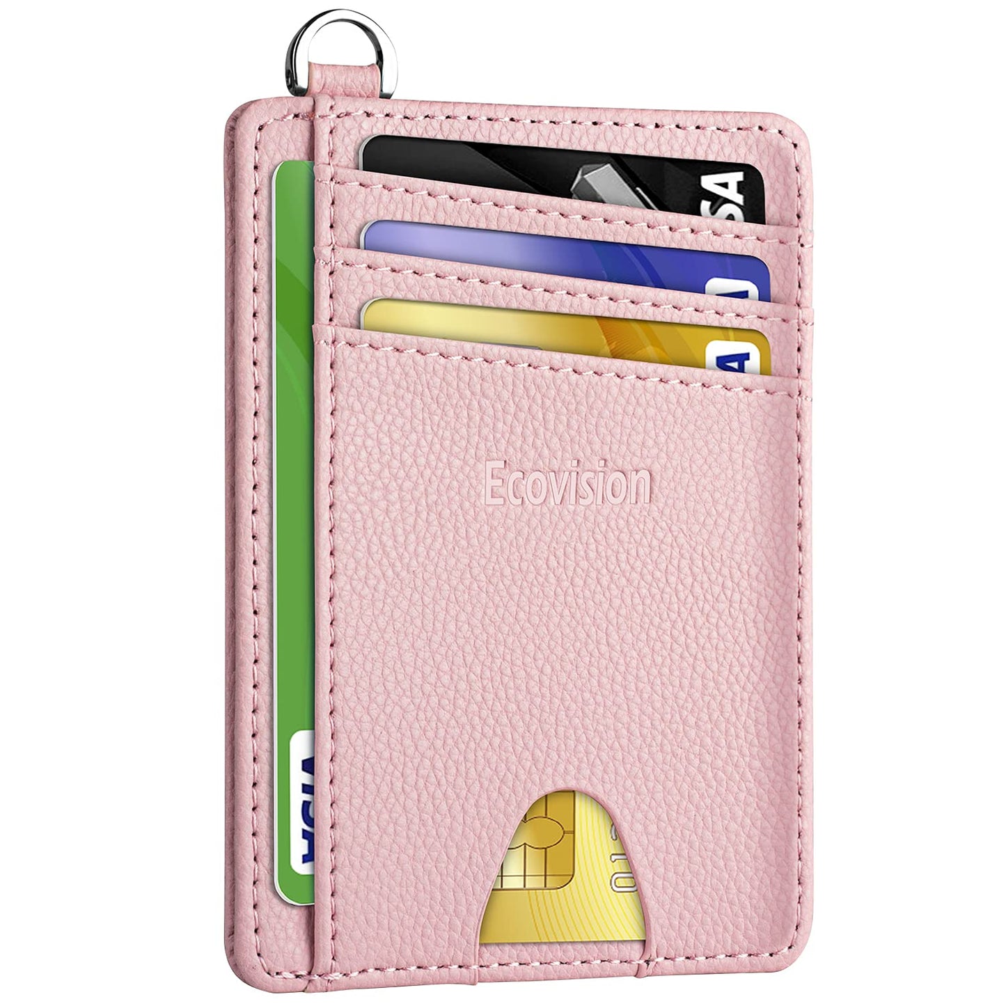 EcoVision Slim Minimalist Front Pocket Wallet, RFID Blocking Credit Card Holder Wallet with Detachable D-Shackle for Men Women