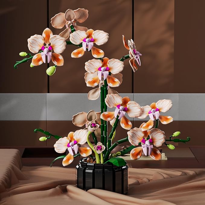 Champagne Orchid Flower Building Set Icon Flowers Building Block Compatible with Lego Stunning Botanical Display Gift for 8-14 Kids and Adults (866 Pcs)