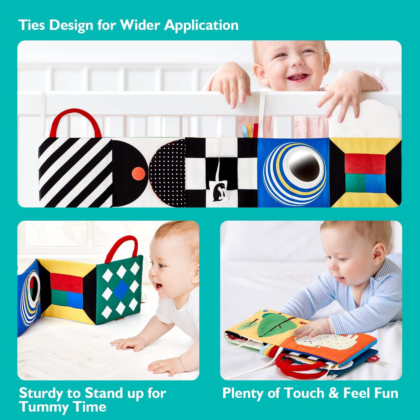 hahaland Baby Toys 0-6 Months - High Contrast Newborn Toys - Baby Tummy Time Books 0-6 Months with Crinkle, Squeaky Sounds, Touch Feel, Visual Stimulation - Baby Shower Gifts