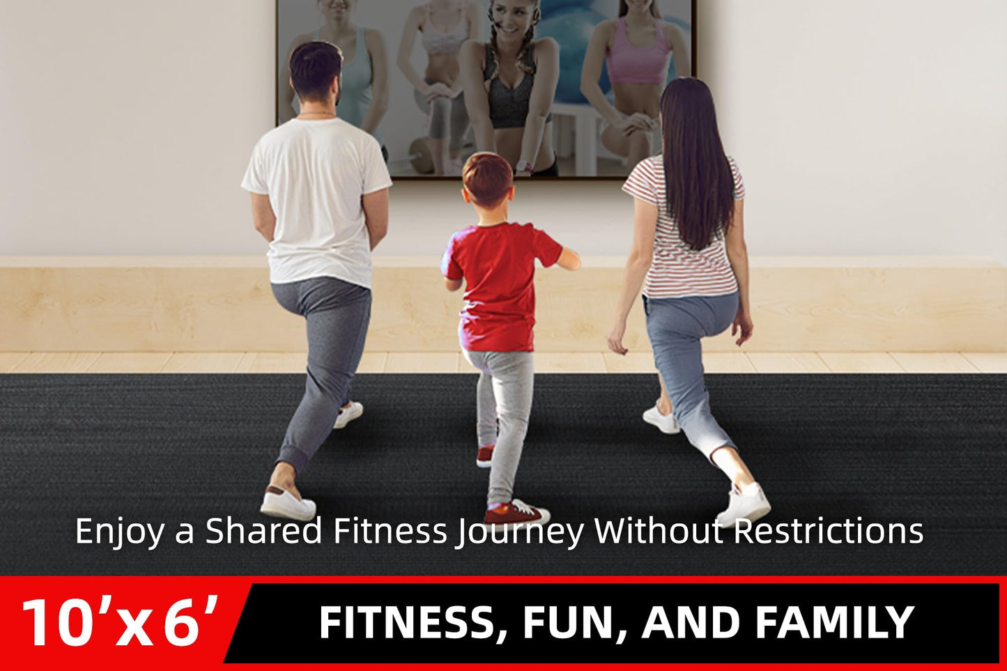 Large Exercise Mat for Home Workout,12‘x6’/10'x6'/9'x6'/8'x6'/7'x5'/6'x4' (7mm) Extra Thick Workout Mat, High-Density Gym Mat for Cardio, Jump Rope, MMA, Weights (Shoe-Friendly)