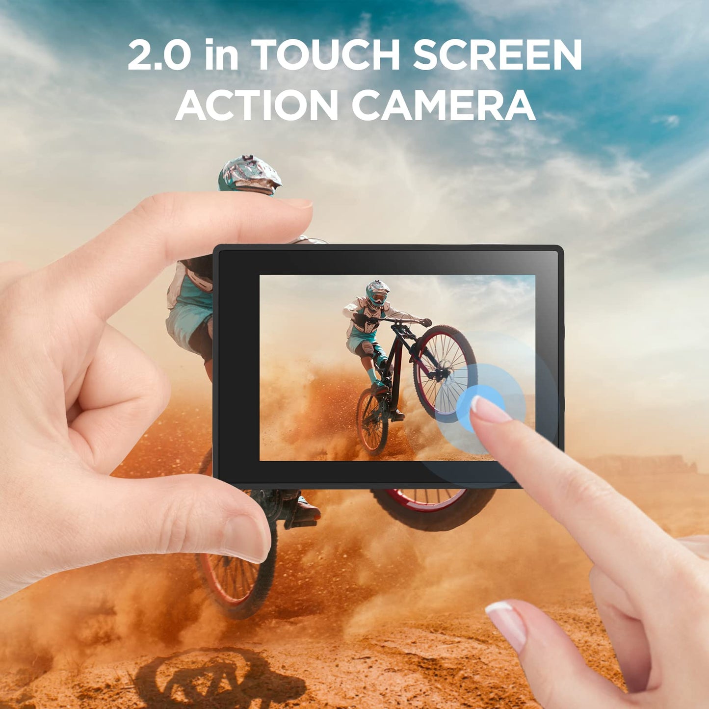 TIMNUT 4K Action Camera Touchscreen - Dual Screen Ultra HD EIS WiFi Sports Camcorder, 40M Waterproof, 170 Wide Angle Vlog Camera, 20MP Underwater with Remote Control and 2 Batteries