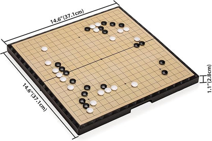 Yellow Mountain Imports Large Magnetic 19x19 Go Game Set Board (14.6-Inch) with Single Convex Stones - Folding Portable and Travel Ready Set