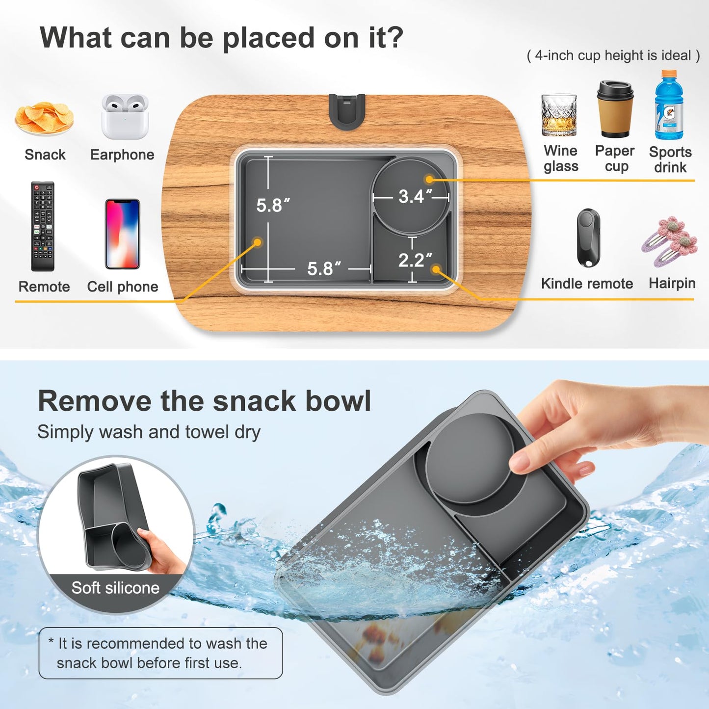 ERGONOV Lap Beanbag Tablet Pillow Stand,Adjustable iPad Holder with Snack Bowl,360° Rotating Clip for 4.7-13" Kindle,Phone,Tablet.Ideal for Hands-Free Reading and Relaxation on Bed,Couch,Recliner,Gray