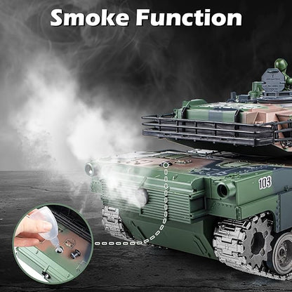 1:18 RC Tank 2.4G US M1A2 Metal Alloy Metal US M26 Remote Control Tank That Shoot BBS Model Toys Army Toy with Smoke Lights Sound and RecoilMilitary RC Vehicle for Adults and Kids Age 6+