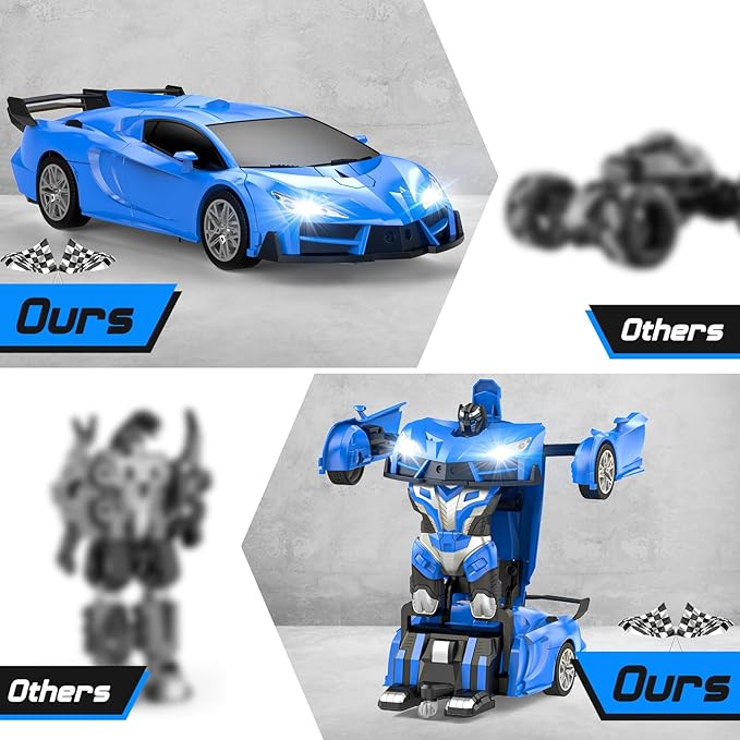 Transform Remote Control Car RC Cars for Boys Age 3-5 6-8 One-Button Transform Toy Cars 2.4GHz 360° Spin 1:16 Scale Flashing Headlight3-8 Year Old Grandkids Christmas Birthday Gifts