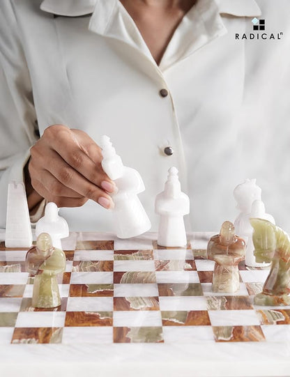 Radicaln Marble Antique Chess Set 15 Inches White and Green Handmade Chess Sets for Adults -1 Chess Board &amp 32 Chess Pieces - Board Chess Game 2 Player