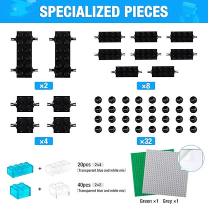 1600 Pieces Building Bricks Building Bulk Block with 2 Packs 24x24 Studs Sticky Plate and 46PCS Wheel Accessory - Compatible with All Major Bricks Gfits for Kid - 18 Shape/16 Colo