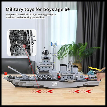 WW2 Military Battleship Building Block Set Large-SizedCruiser Toy Military Battle Ship Toy with Helicopter and City Lifeboat A Gift Compatible with Lego Sets for Boys 8-14 &amp Adults (910pcs)
