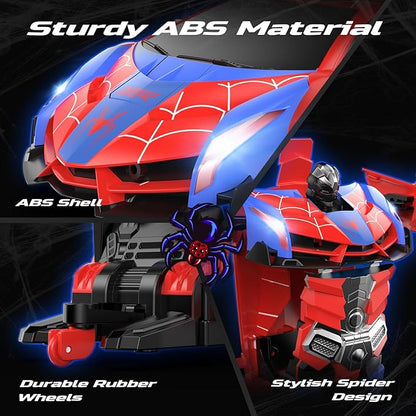 DEERC Spider RC Car Transform Robot 2.4GHz Remote Control Spider Cars for Kids 1:18 Scale Toy Car W/One-Key Transformation 360° Rotation Auto Mode Rechargeable Battery Robot for Man Boys