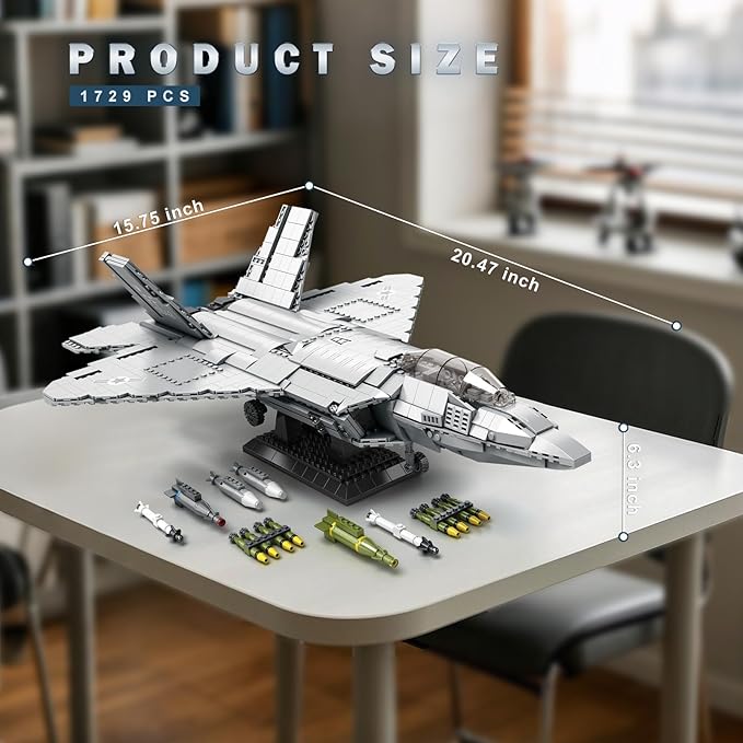 Reobrix F-22 Fighter Jet Building Sets for Adults Military Raptor Fighter Display Model 33020 Technical Military Plane Collectible Set Toys Gifts for Aviation Fans Boys Girls 14+ (1729 PCS)