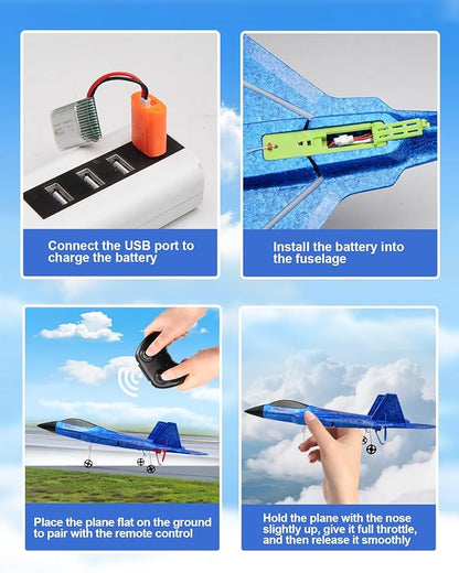 F22 RC Airplane Easy to Fly - 2.4GHz Remote Control Fighter Jet with Gyro Stabilizer &amp LED Lights 2 Batteries Foam RC Glider for Kids Boys Adults Beginners (Blue)