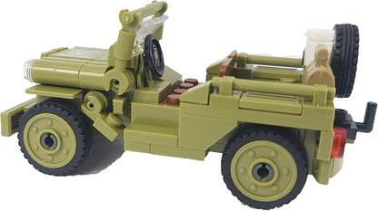General Jim's WW2 US Army 4x4 Vehicle &amp Artillery Set Army Green Military Trucks with Tow Cannons 2 Figures &amp Custom Weapons Brick Building Set for All Building Levels Compatible with Major B