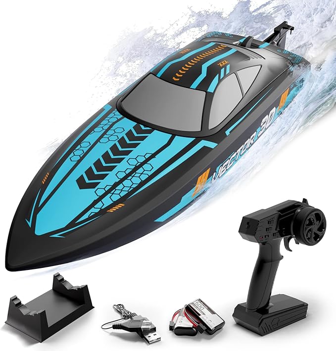 volantexrc RC Remote Control Boat for Pool2.4Ghz Control RC Boats for Adults Lake Electric Boat with Water Cooling System 2Rechargeable Batteries (Blue)