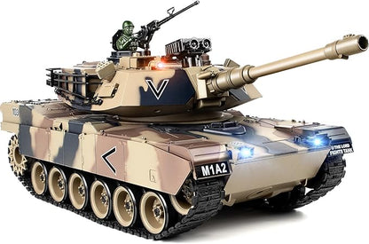 1:18 RC Tank that Shoot BBS 2.4G US M1A2 Remote Control Tank Model Truck Toys Army Toy with Smoke Lights Sound and Recoil Military RC Vehicle for Adults and Kids 6+ Years Old