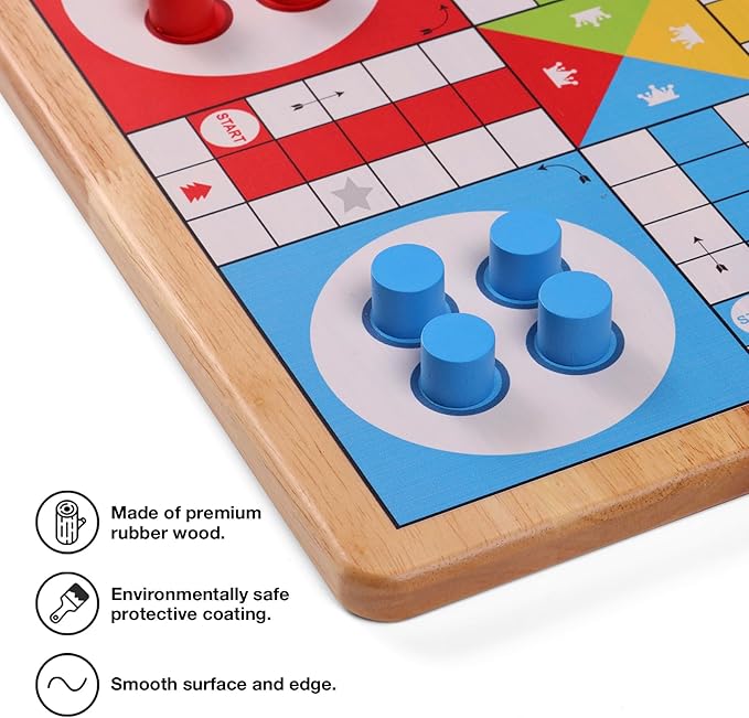 12 Inches Ludo Board Game + Snakes&ampLadders 2 in 1 Classic Board Game for Adults and Kids Including 1 Game Board 2 Dice 16 Game Pieces Rules and Carrying Bag.