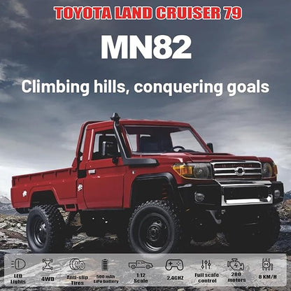 RC Crawler 1:12 Scale MN82 RC Crawler 4WD LC79 Land Cruiser Rock Crawlers with Lights Speed Adjustment Servo Tires 2.4Ghz RTR RC Rock Truck for Teens Adults(Yellow)