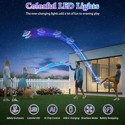 2025 Flying Orb Ball Cosmic Globe 3D Bouncing &amp Hover Spinning Floating Ball Toy with Dazzling RGB Lights Outdoor Ball Cool Toys Gift for Boys Girls Ages 6 7 8 9 10+(Silver)