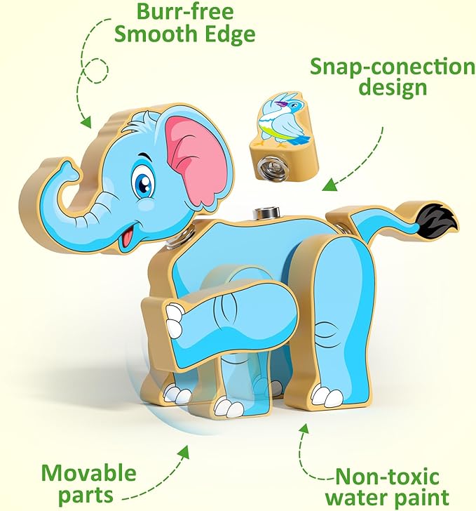 Coogam Wooden Snap Together Building Toy Take Apart Construction Builders Assembly Animal Building Blocks STEM Fine Motor Learning Toy Gift for 3 4 5 Years Old Kids