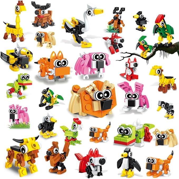 HOGOKIDS 60 Kinds Easter Party Favors for Kids 20 Pack 3-in-1 Animals Building Block Sets for Easter Basket Fillers Goodie Bags Stocking Stuffer Classroom Prizes Birthday Gifts for Boys Girls 6-12+